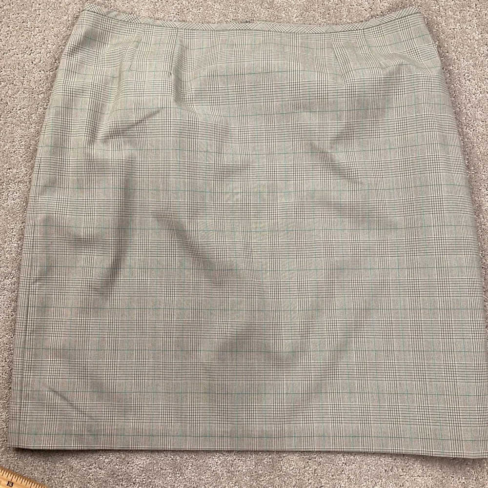 Evan Picone Skirt Suit Womens 16 Beige Turquoise Glen Plaid 2 pc Business Office
